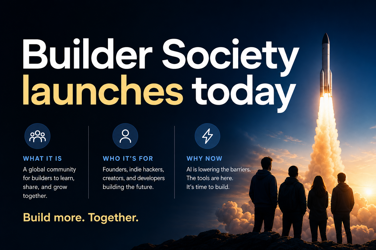 Share card with headline and subhead on dark, clean design; modern type, confident mood.
